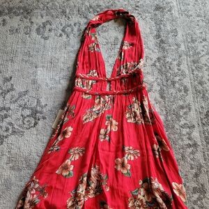 F21 forever21 halter backless summer beach red dress small